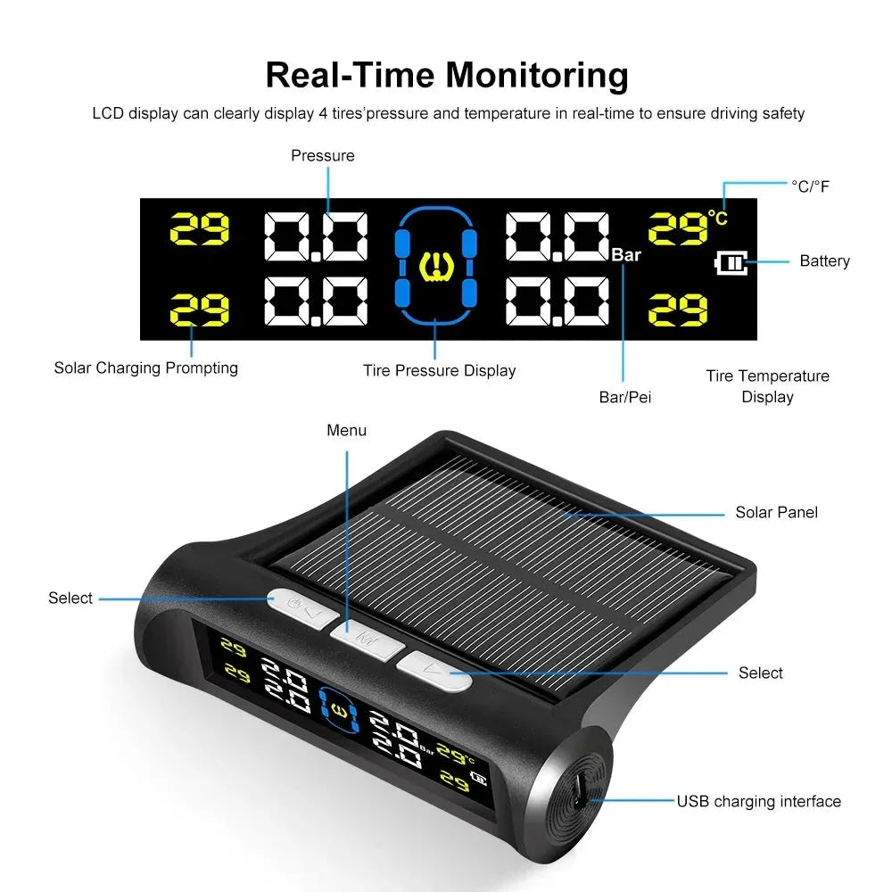 Solar Power Car Tire Pressure Monitoring Tool